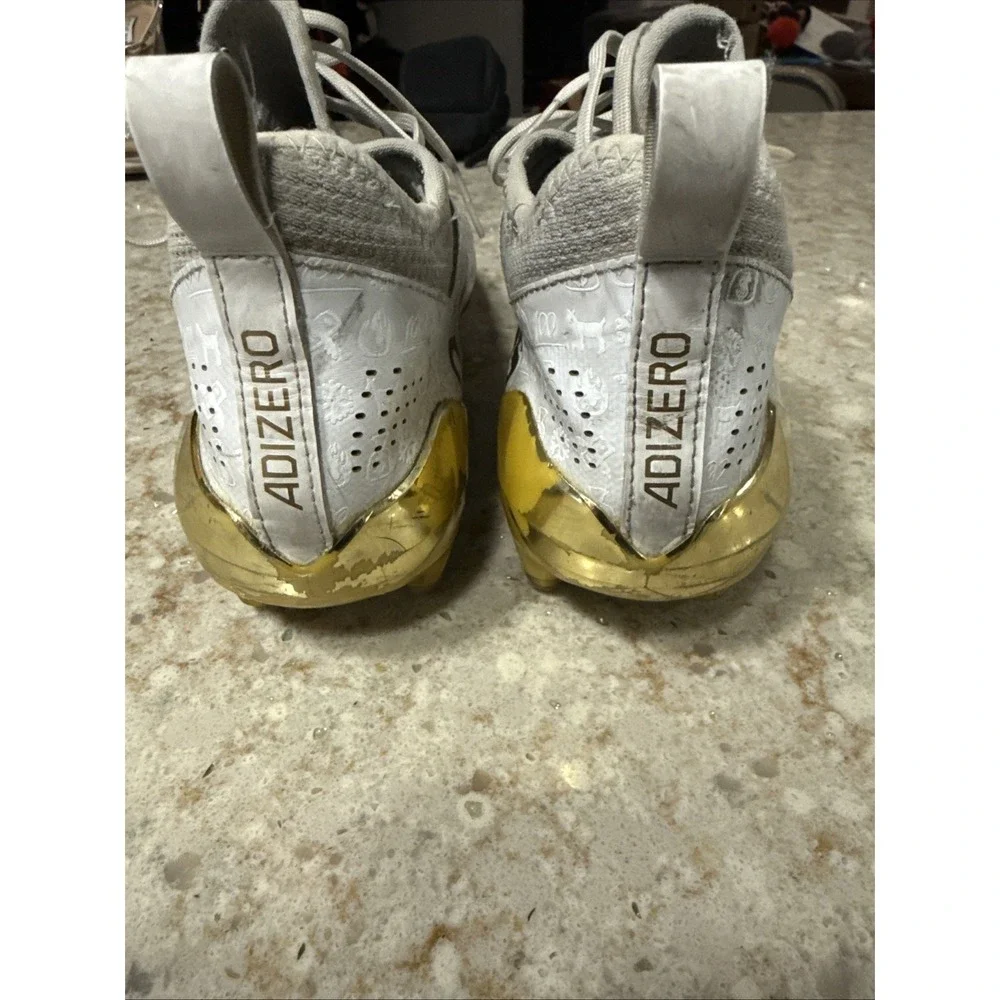 Size 12 Adidas Adizero White Metallic Gold Football Cleats